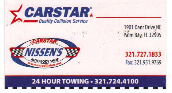 Nissen's Auto Body Shop. 321-724-4100